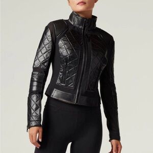 Blanc Noir Classic Leather Mesh Moto Jacket Black sz M